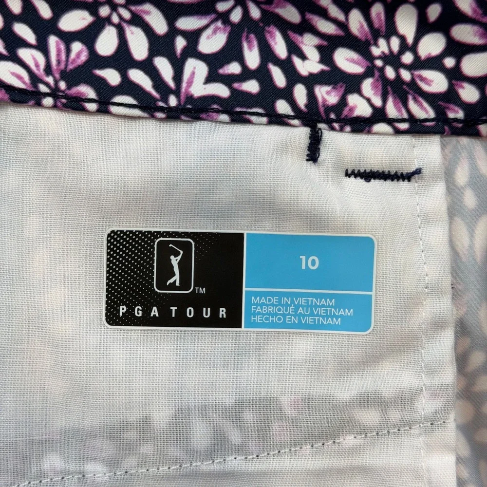 PGA Tour Golf Shorts Womens Size 10 Navy Purple Floral New With Tags Athletic